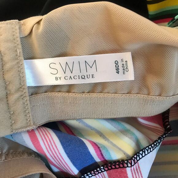 Lane Bryant Cacique Swim Tankini Top 46DD Full Bra EUC Stripe Beach Underwire - Picture 5 of 11